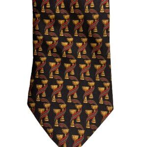 Made in Italy Salvatore Ferragamo 100% Silk Tie Black Background Victory Cups